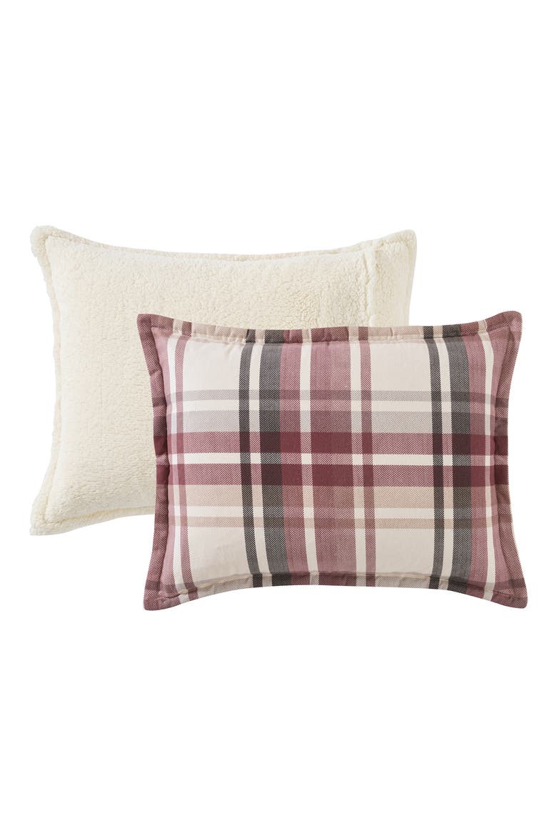 Plaid Flannel & Faux Shearling 3-Piece Comforter & Shams Set, Alternate, color, RED