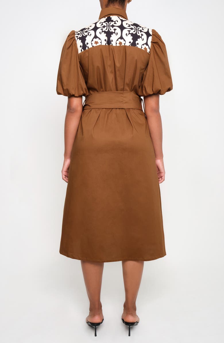 The Lulo Project Pompon Contrast Detail Stretch Cotton Shirtdress, Alternate, color, Chocolate 18