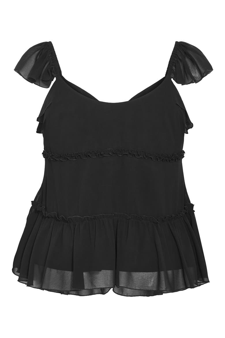 Bryn Ruffle Chiffon Peplum Top, Alternate, color, BLACK