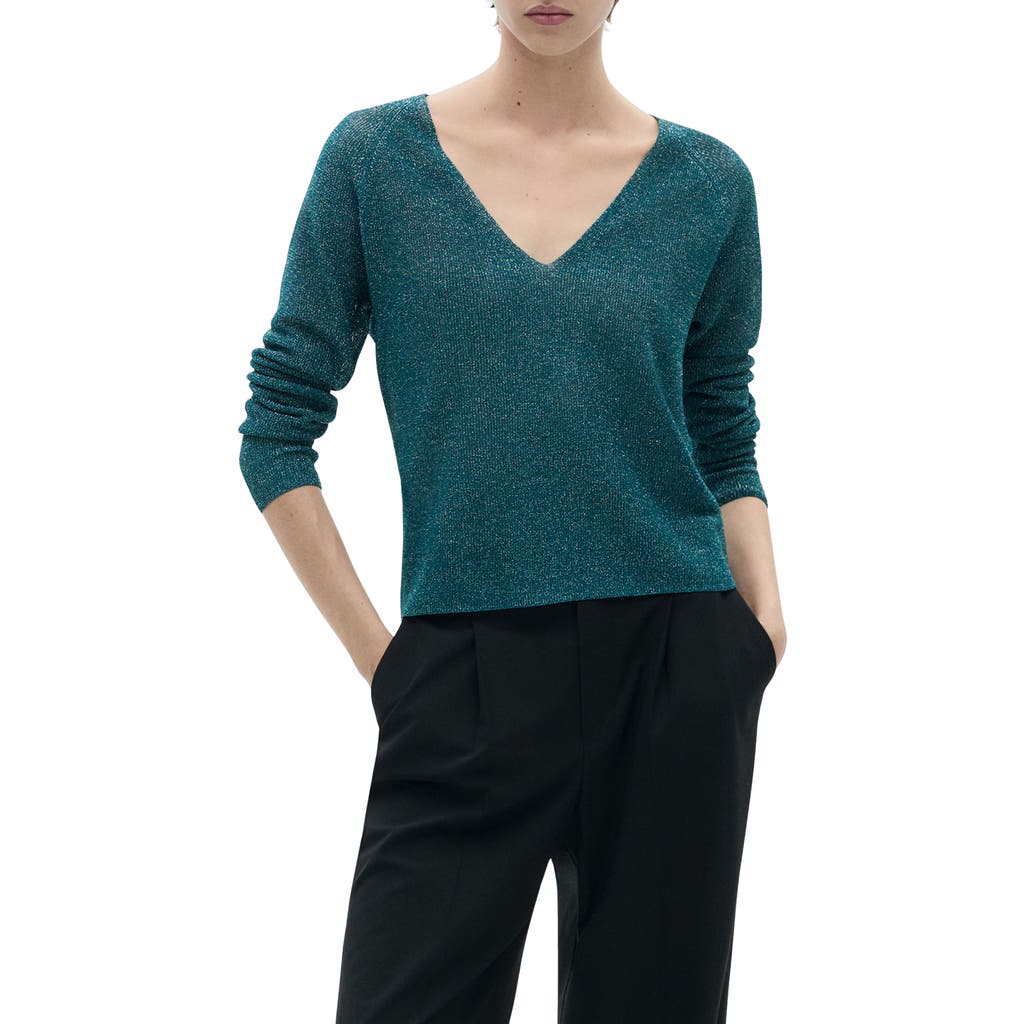 Mango Metallic Sweater In Green