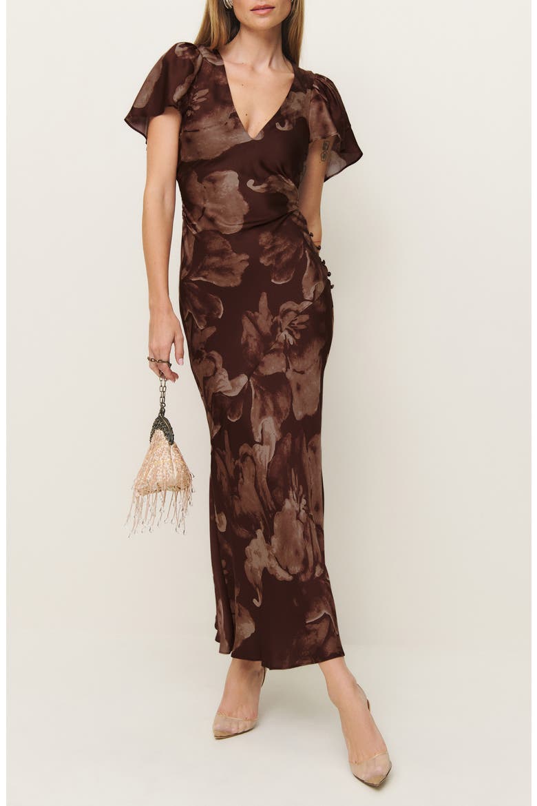vida satin dress Vida Flutter Sleeve Satin Dress (Women)