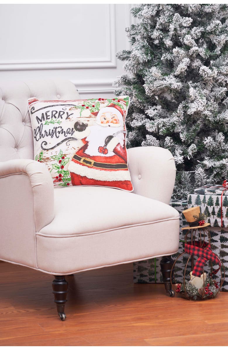 C&F Home Merry Christmas Santa Printed and Embroidered Throw Pillow, 18" x 18", Alternate, color, Red