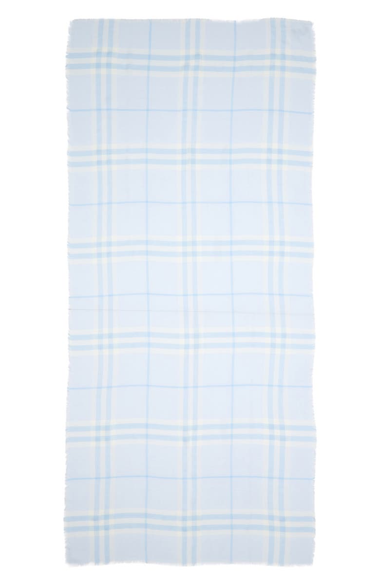 Burberry Giant Check Wool Gauze Fringe Scarf, Main, color, Cirrus Blue
