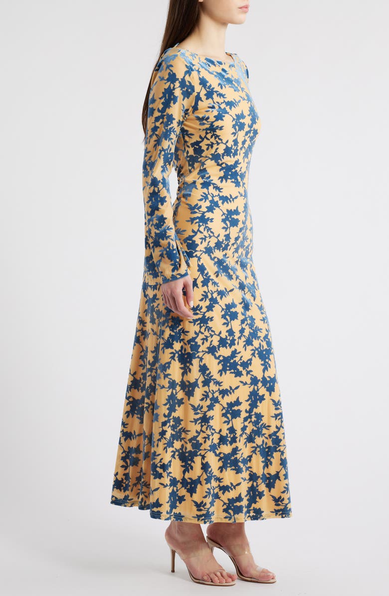 Rare London Burnout Long Sleeve Maxi Dress, Alternate, color, Blue/ Nude Burnout