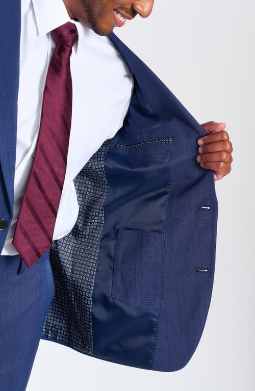 Savile Row Co Navy Plaid Slim Fit Suit In Blue