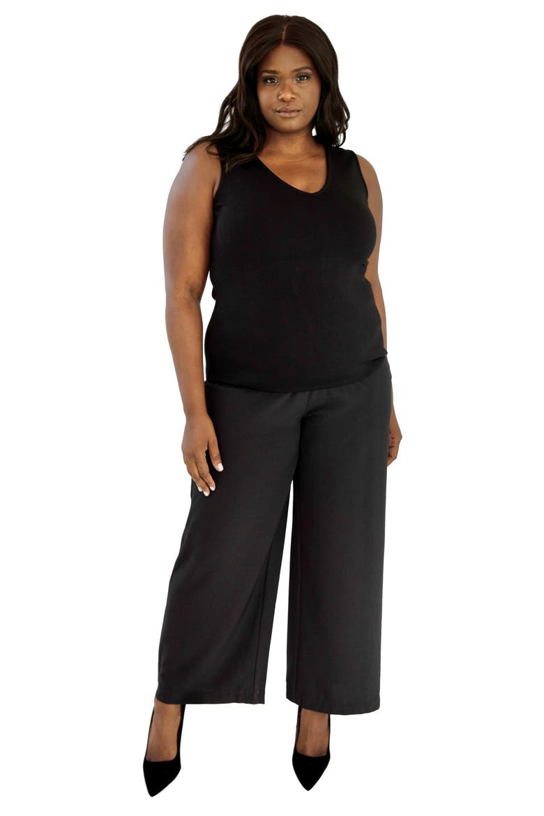 Fitted V-Neck Shell, Alternate, color, BLACK