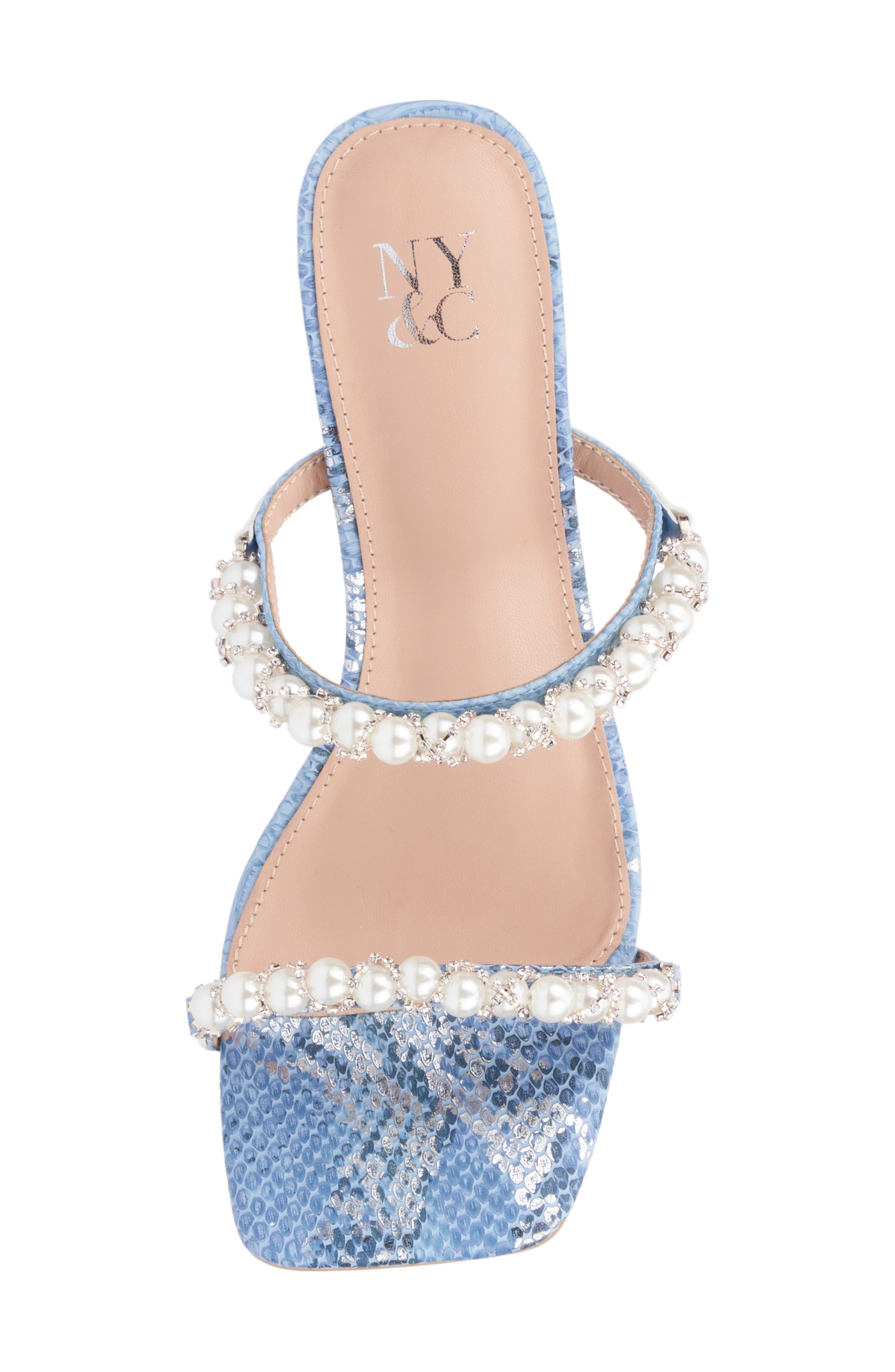NEW YORK AND COMPANY Calissa Imitation Pearl & Rhinestone Embellished Sandal, Alternate, color, Blue