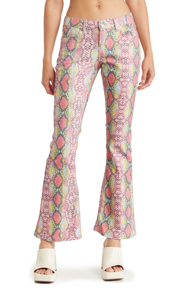 ASOS DESIGN Snake Print Low Rise Flare Pants, Main, color, 