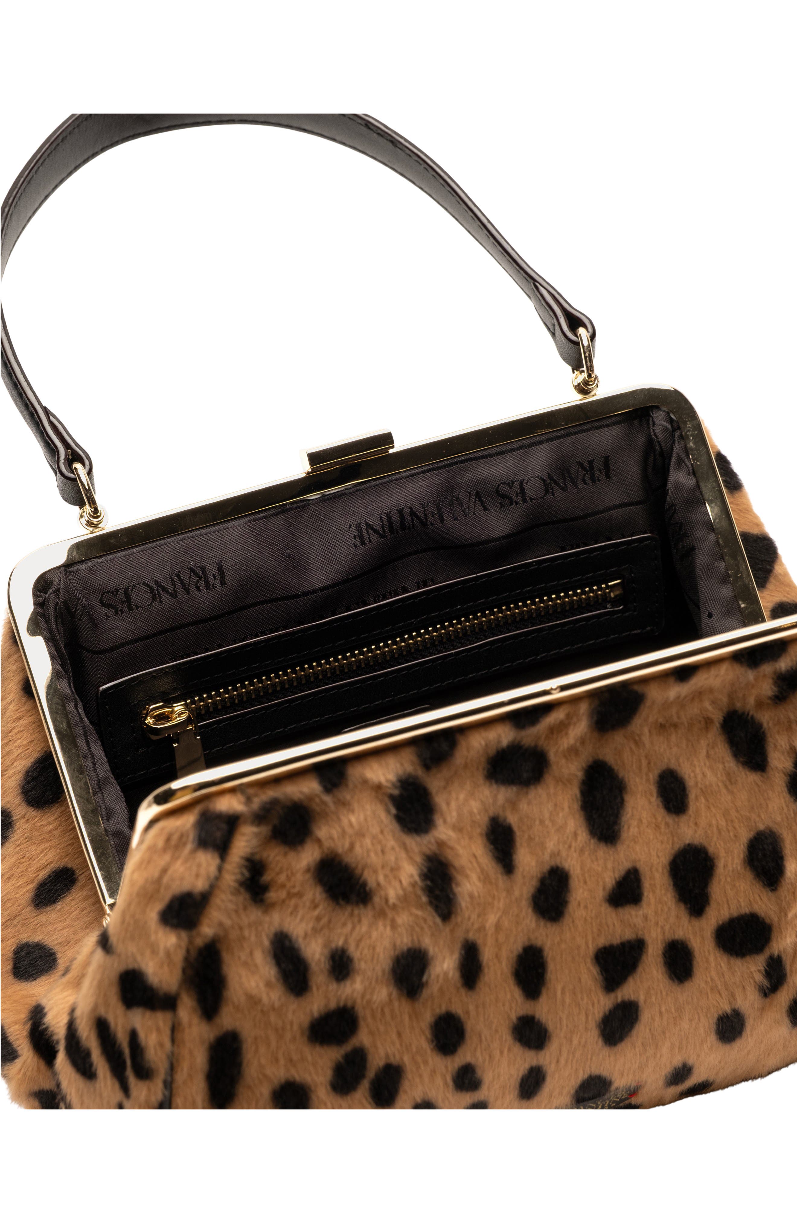 Frances Cheetah Faux Fur Frame Clutch, Alternate, color, CAMEL/BLACK