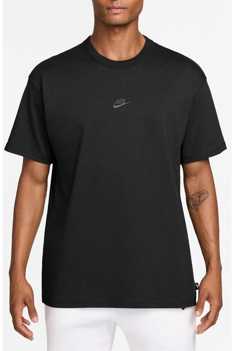 Sportswear Embroidered Swoosh Cotton T-Shirt, Main, color, BLACK