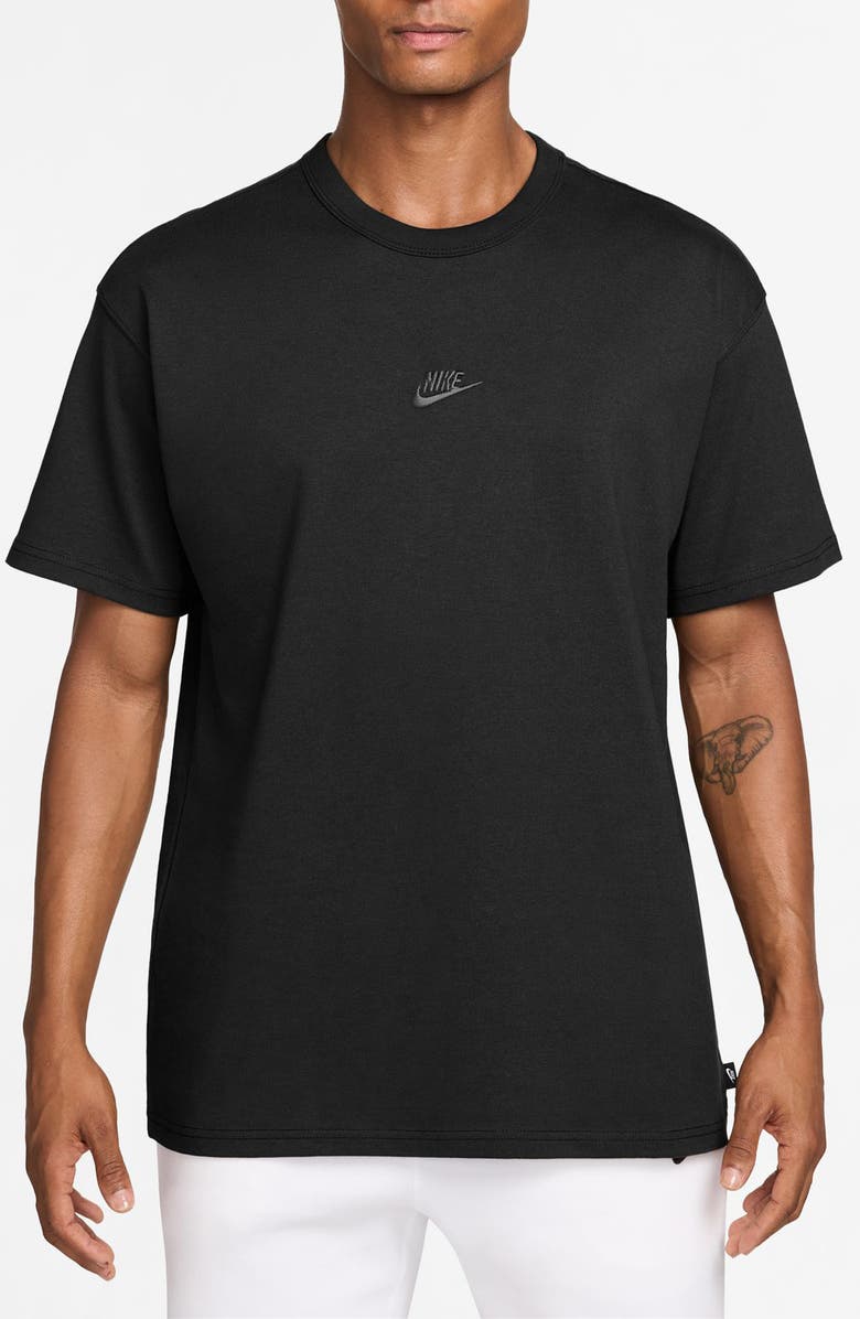 Nike Sportswear Embroidered Swoosh Cotton T-Shirt, Main, color, Black