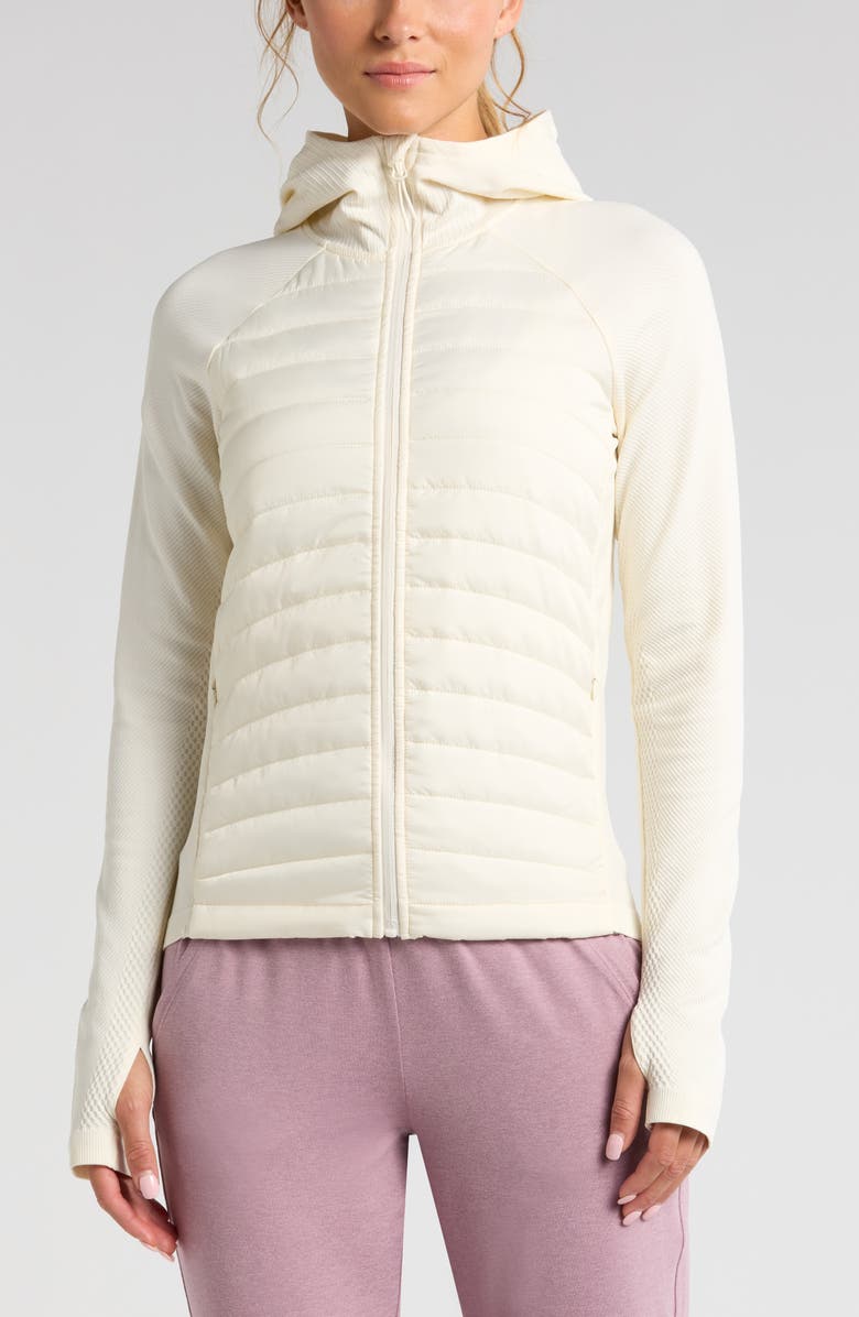 Zella Seamless Mixed Media Puffer Jacket, Alternate, color, Ivory Egret