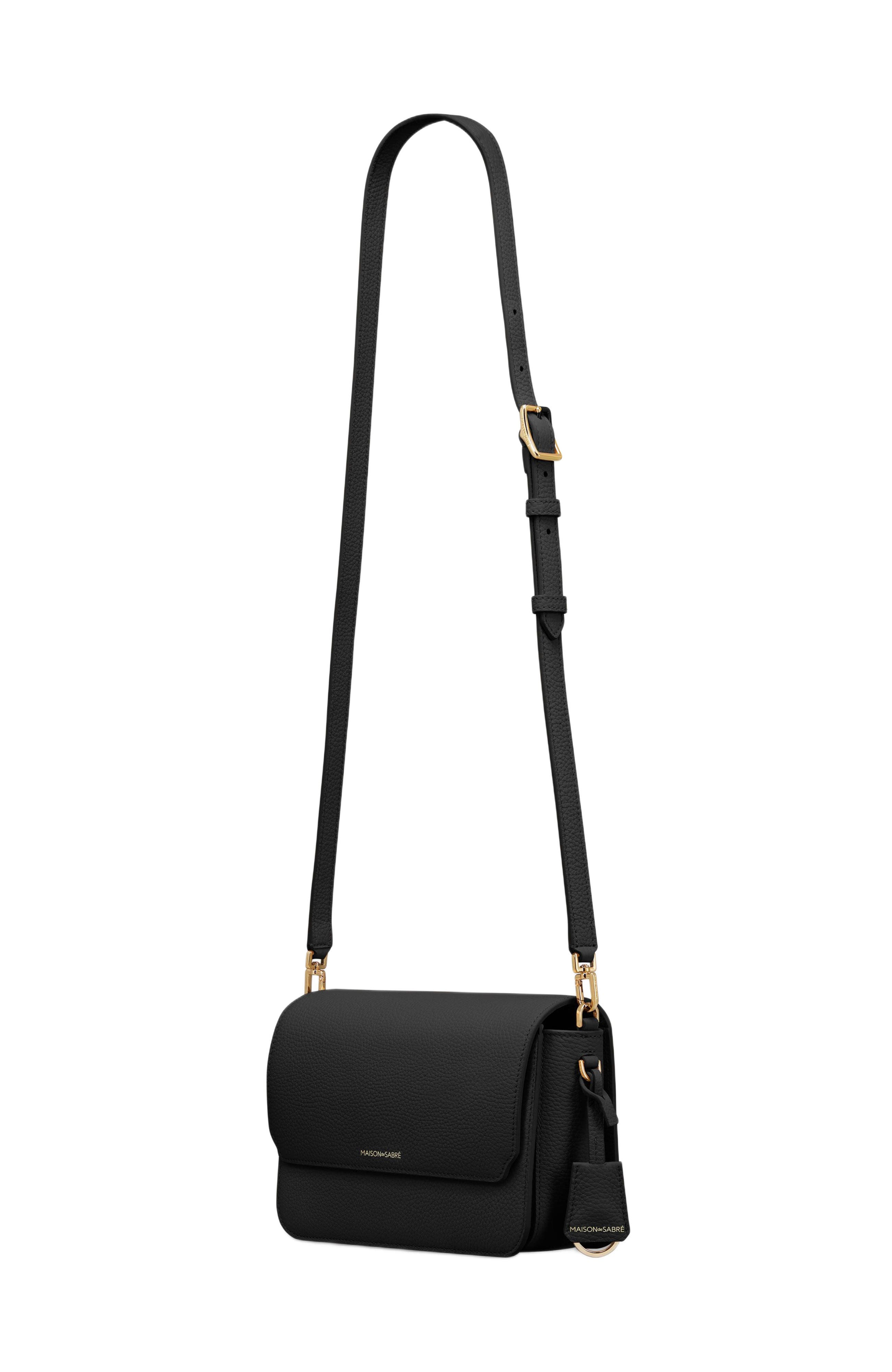 MAISON de SABRÉ Medium Leather Flap Bag, Alternate, color, Black Caviar