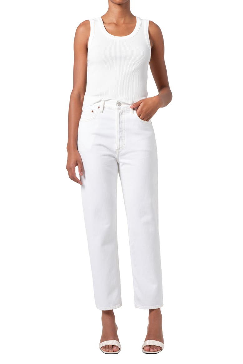 '90s Pinch Waist High Waist Crop Straight Leg Jeans, Alternate, color, MARSHMALLOW (CLEAN WHITE)