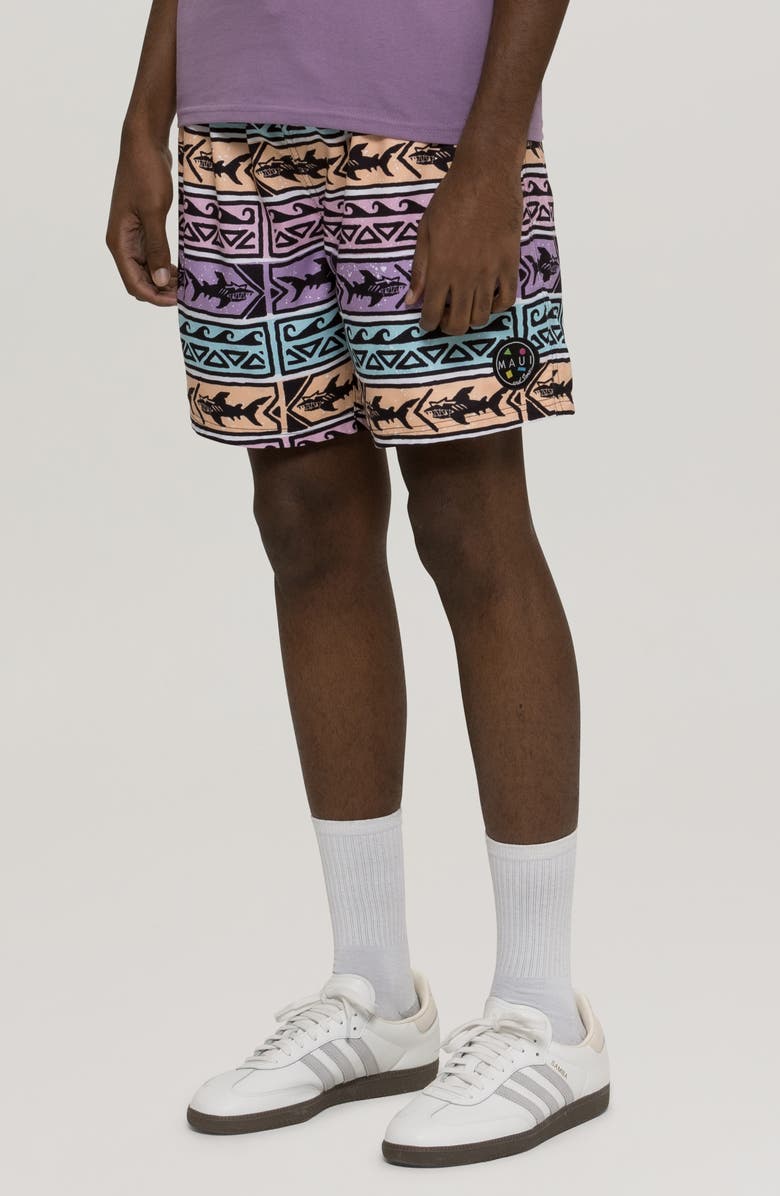 Maui & Sons Bam Bam Shark Print Microfiber Swim Trunks, Alternate, color, Black