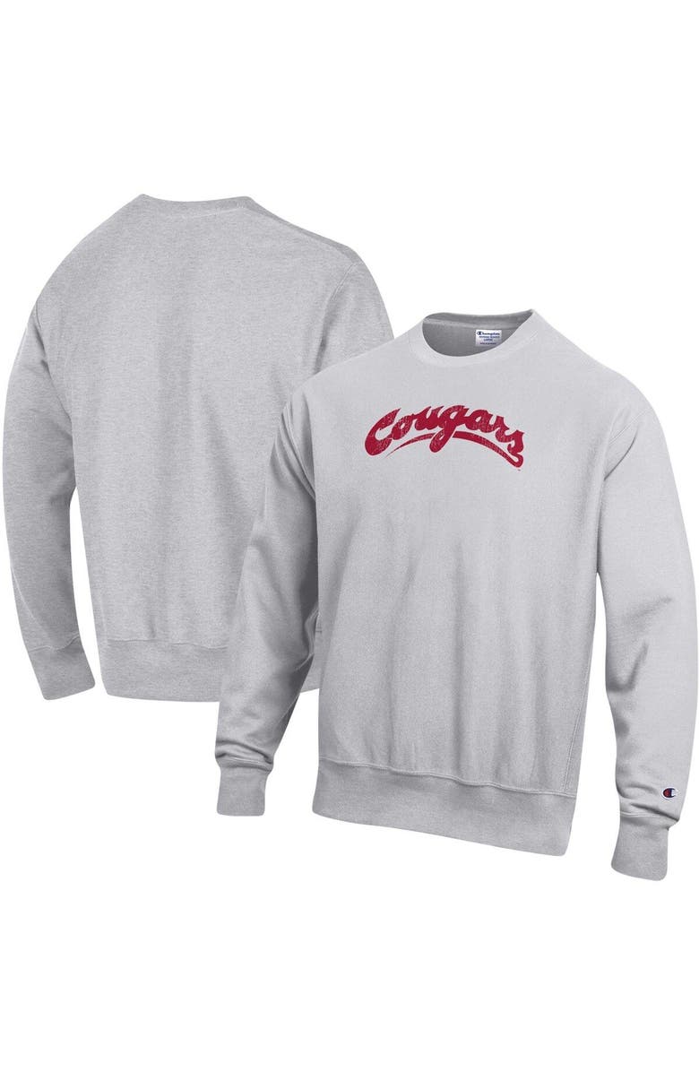 Champion Men's Champion Heathered Gray Washington State Cougars Vault Logo Reverse Weave Pullover Sweatshirt, Main, color, 
