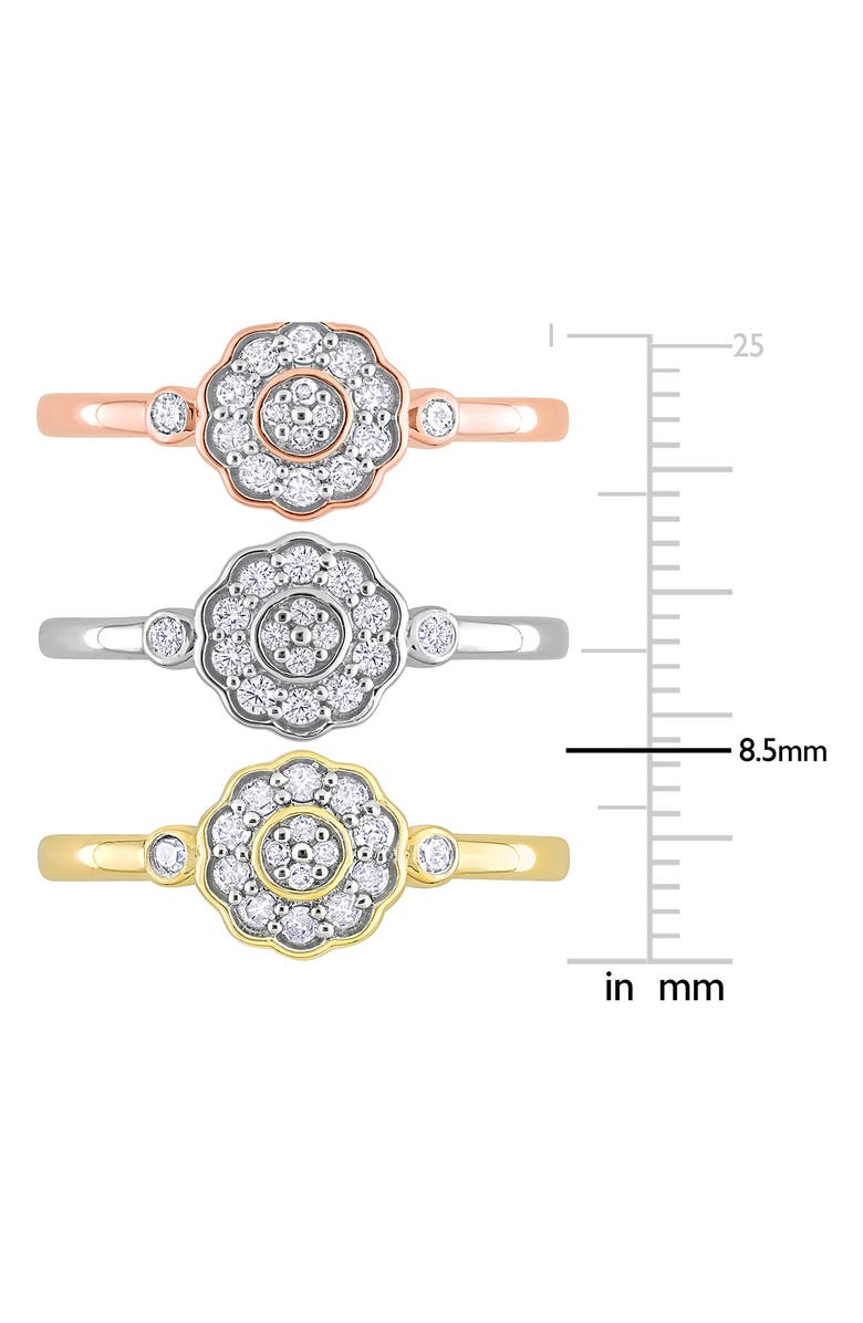 DELMAR 3-Piece Assorted Diamond Flower Rings, Alternate, color, Silver/ Gold/ Rose Gold