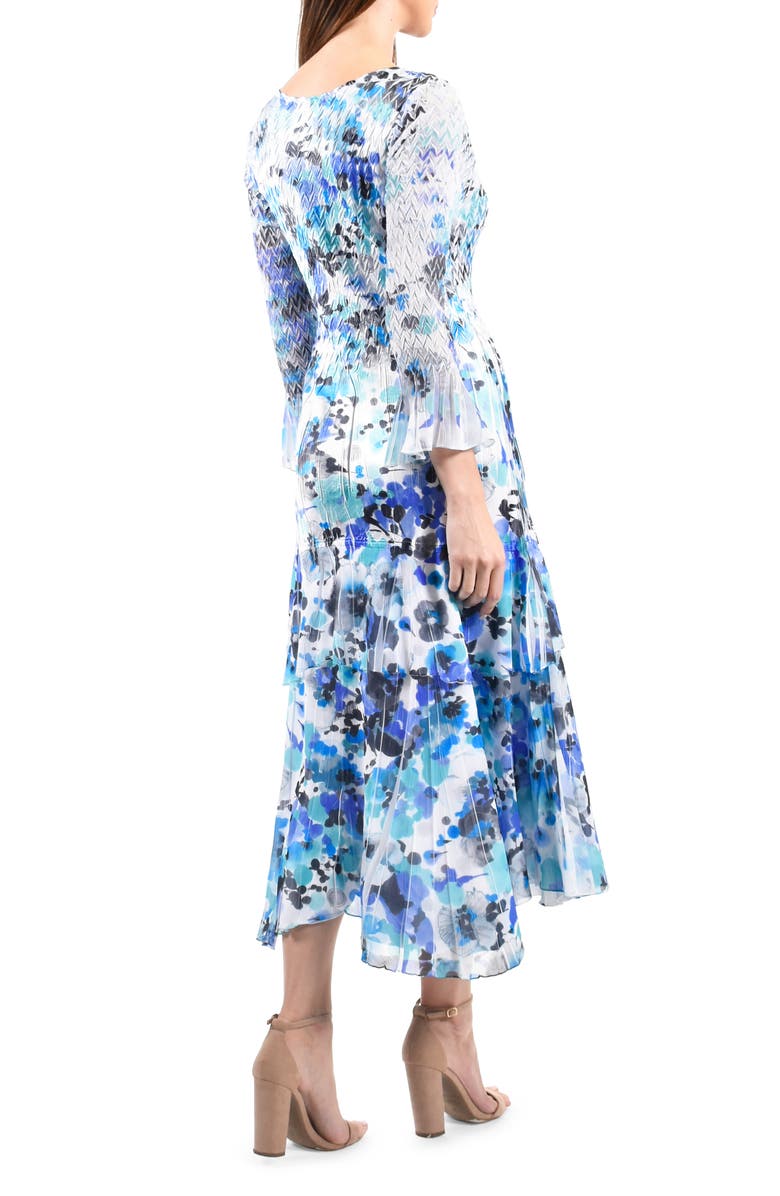 Komarov Floral Tiered Charmeuse & Chiffon Midi Dress, Alternate, color, 
