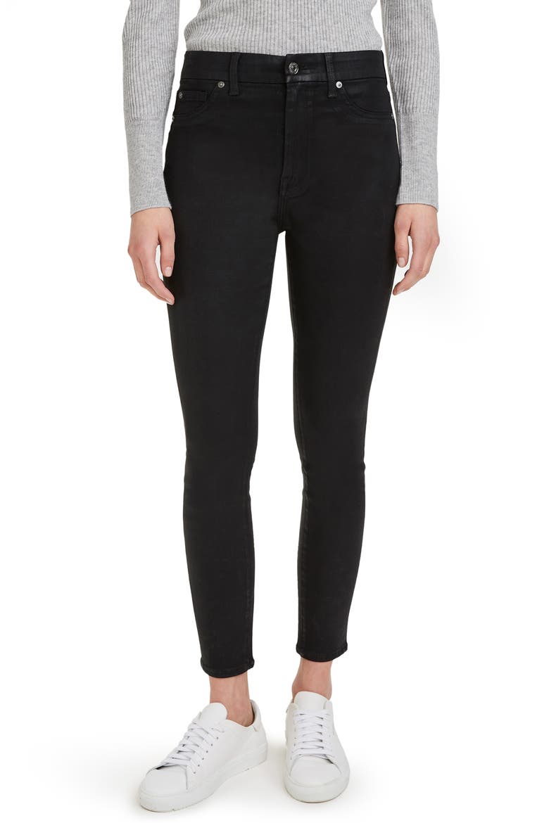 Coated High Waist Ankle Skinny Jeans, Main, color, COATED BLACK