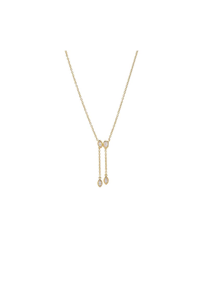 Lab Grown Diamond Marquise/Emerald Bezel Drop Chain Lariat, Main, color, Gold