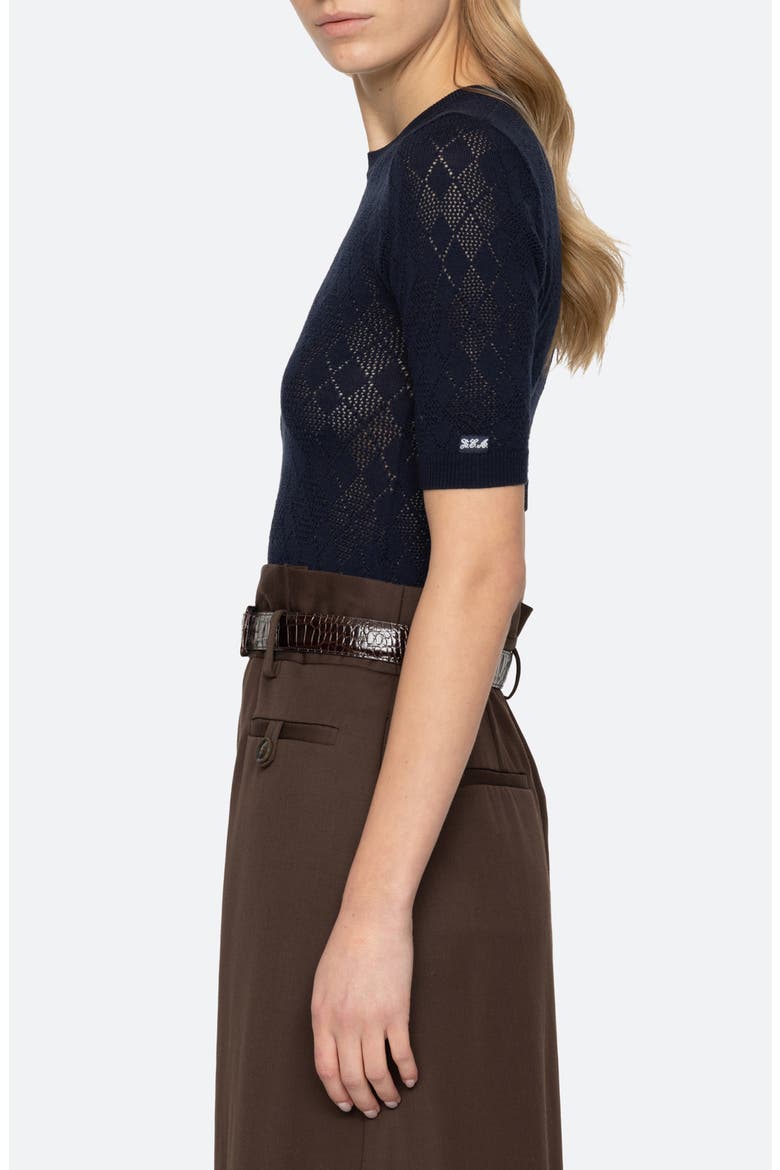 Jane Argyle Short Sleeve Crewneck Sweater, Alternate, color, NAVY