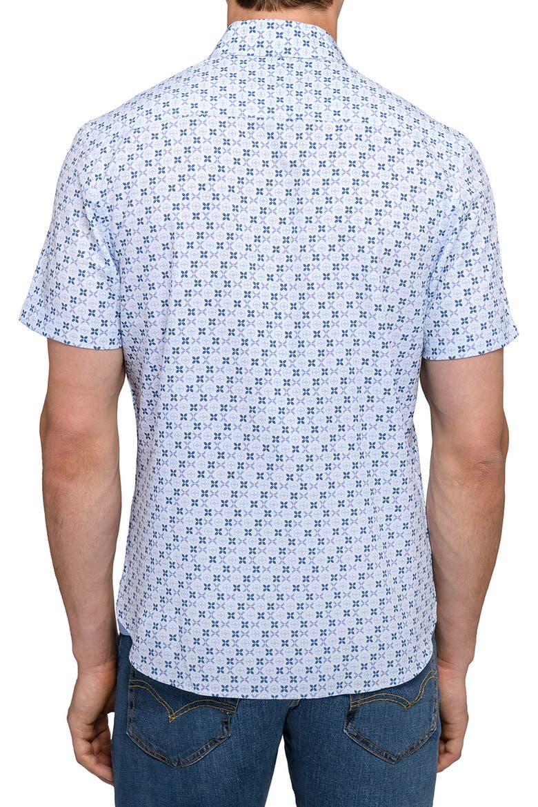 Abstract Geo Woven Short Sleeve Basic, Alternate, color, WHITE/BLUE