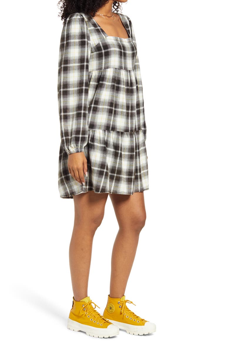 BP. Plaid Long Sleeve Minidress, Alternate, color, 