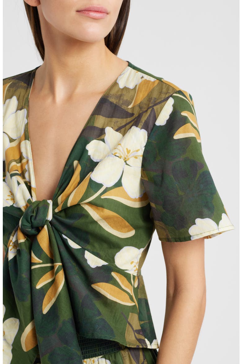 Tia Floral Tie Front Cotton Top, Alternate, color, PLUMERIAS