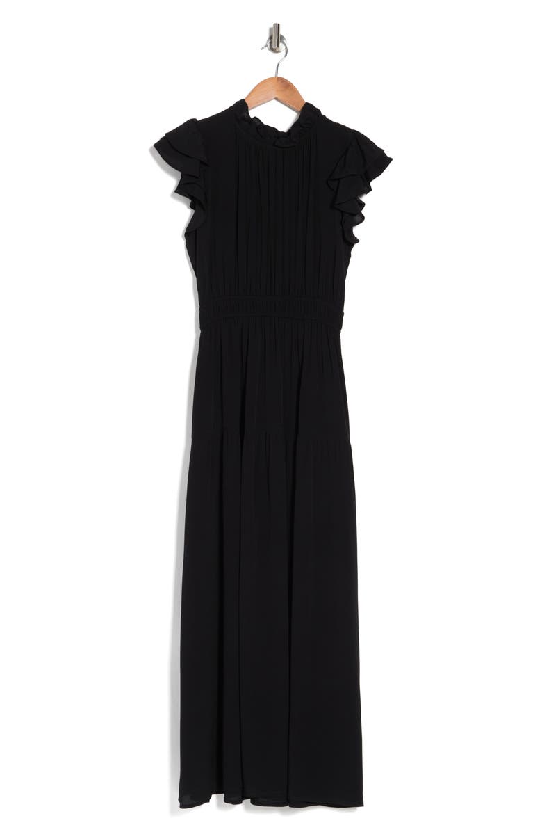MELLODAY Mock Neck Ruffle Shoulder Midi Dress, Alternate, color,