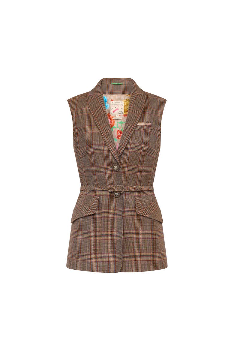 Belted Glencheck Vest, Main, color, Maroon