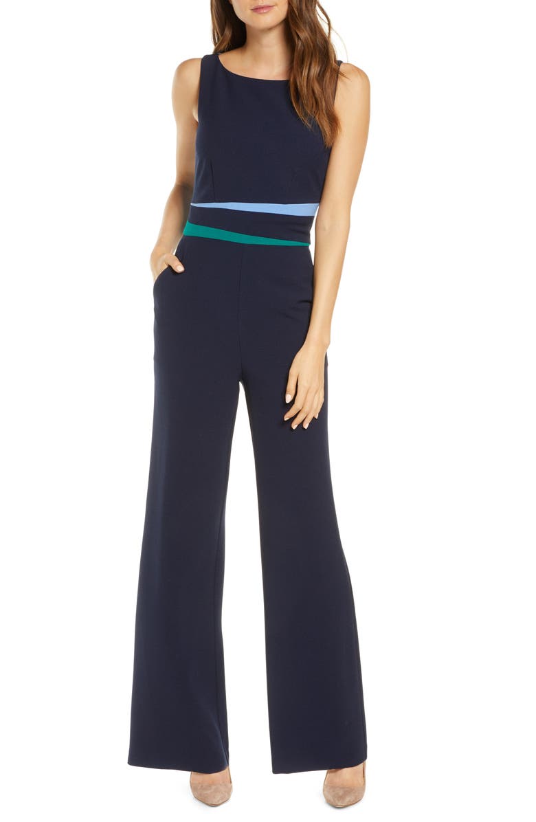 Vince Camuto Colorblock Crepe Jumpsuit, Main, color,