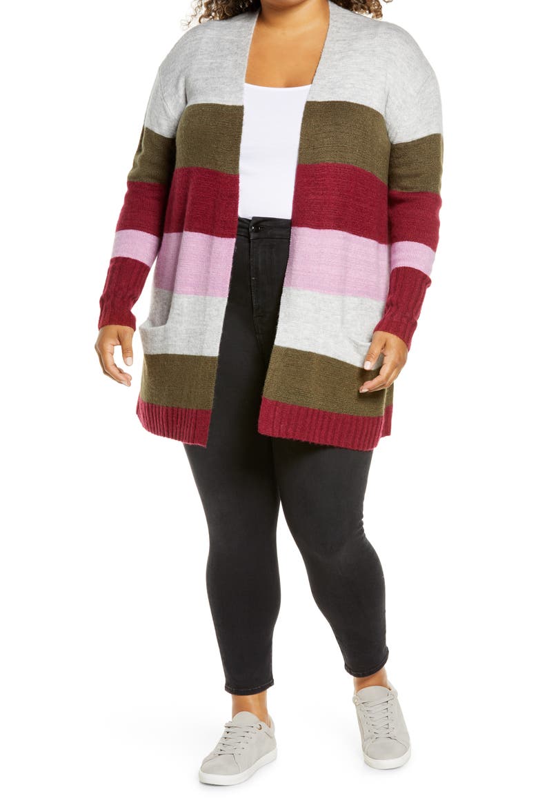 Open Front Cardigan, Main, color, GREY MULTI STRIPE