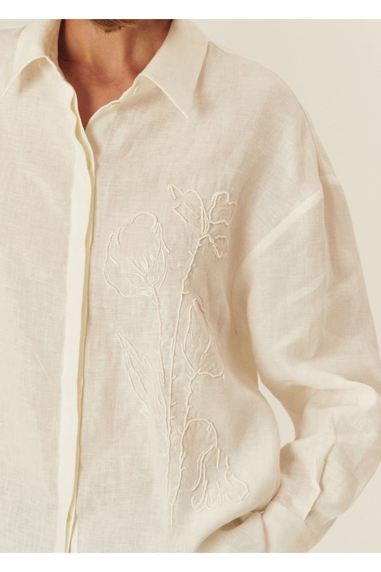 Emelia Embroidered Linen Shirt, Alternate, color, Ecru