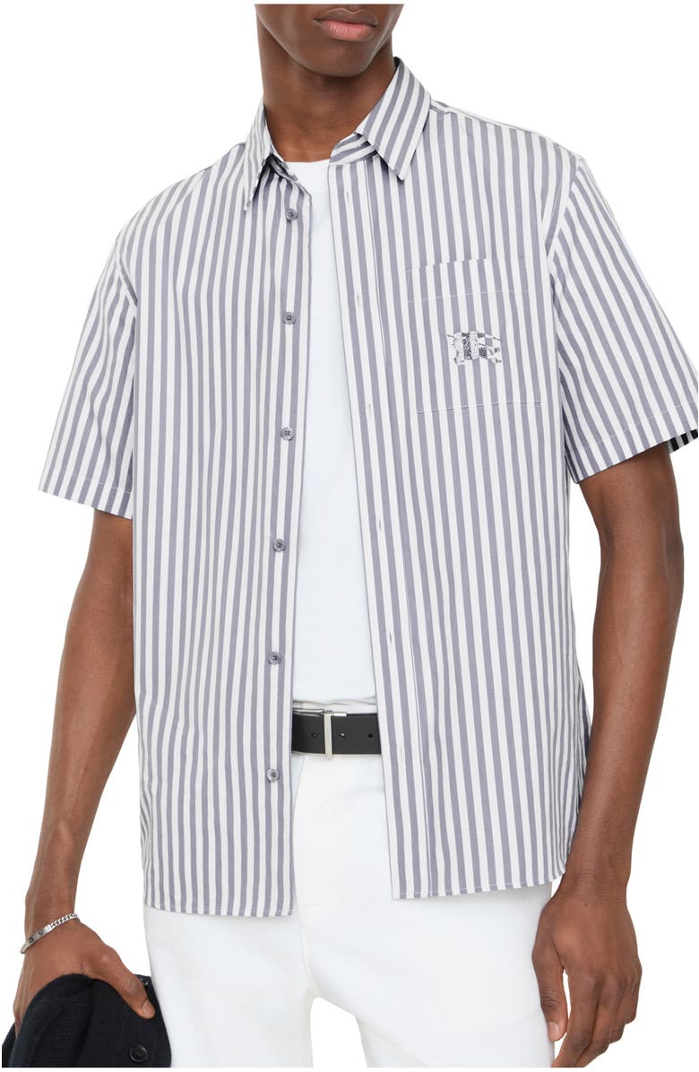 Burberry Striped Cotton Poplin Shirt, Main, color, Marble Grey/White