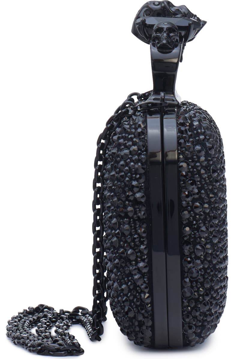 McQueen Skull Crystal Embellished Four-Ring Box Clutch, Alternate, color, Black/Black