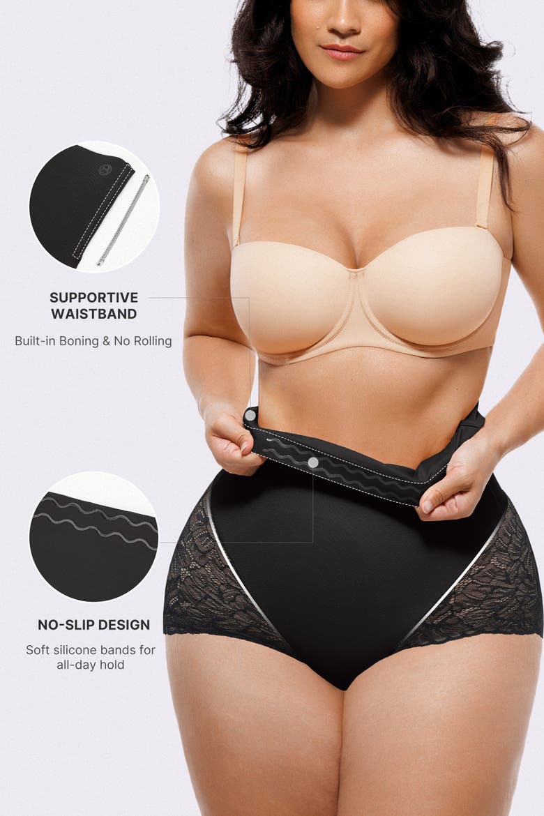 Mesh Smooth High-Waisted Sheer Lace Brief, Alternate, color, Nude