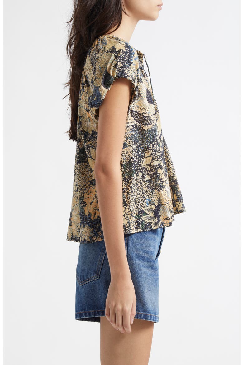 Issa Mixed Print Cotton Blend Top, Alternate, color, BELLFLOWER