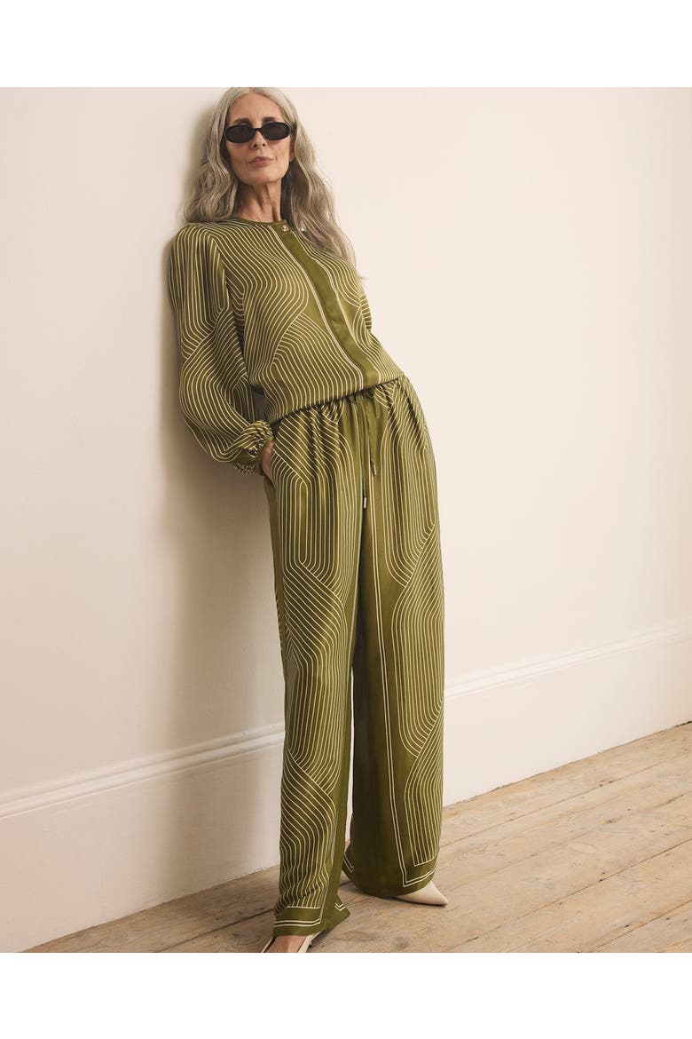 Satin Printed Wide Trousers, Alternate, color, Green