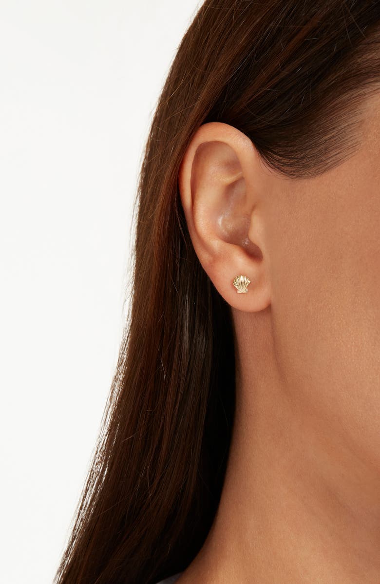 STONE AND STRAND Shell Stud Earrings, Alternate, color, Yellow Gold