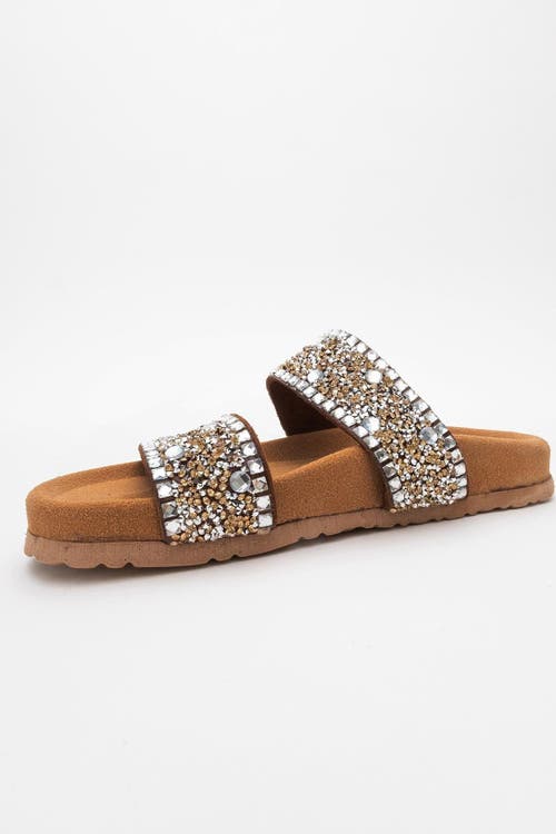 Forever & Always Shoes Jamie Leather Double Strap Slide Sandal With Stones