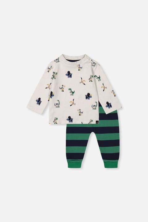 Dinosaur Long Sleeve T-Shirt & Striped Fleece Pants Set