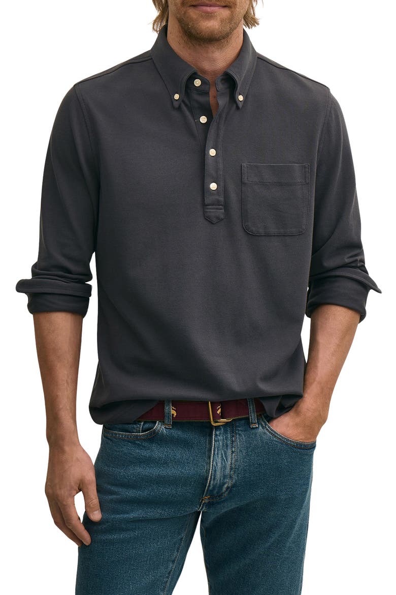 Piqué Pullover Button-Down Shirt, Main, color, DARK GRAY BLUE