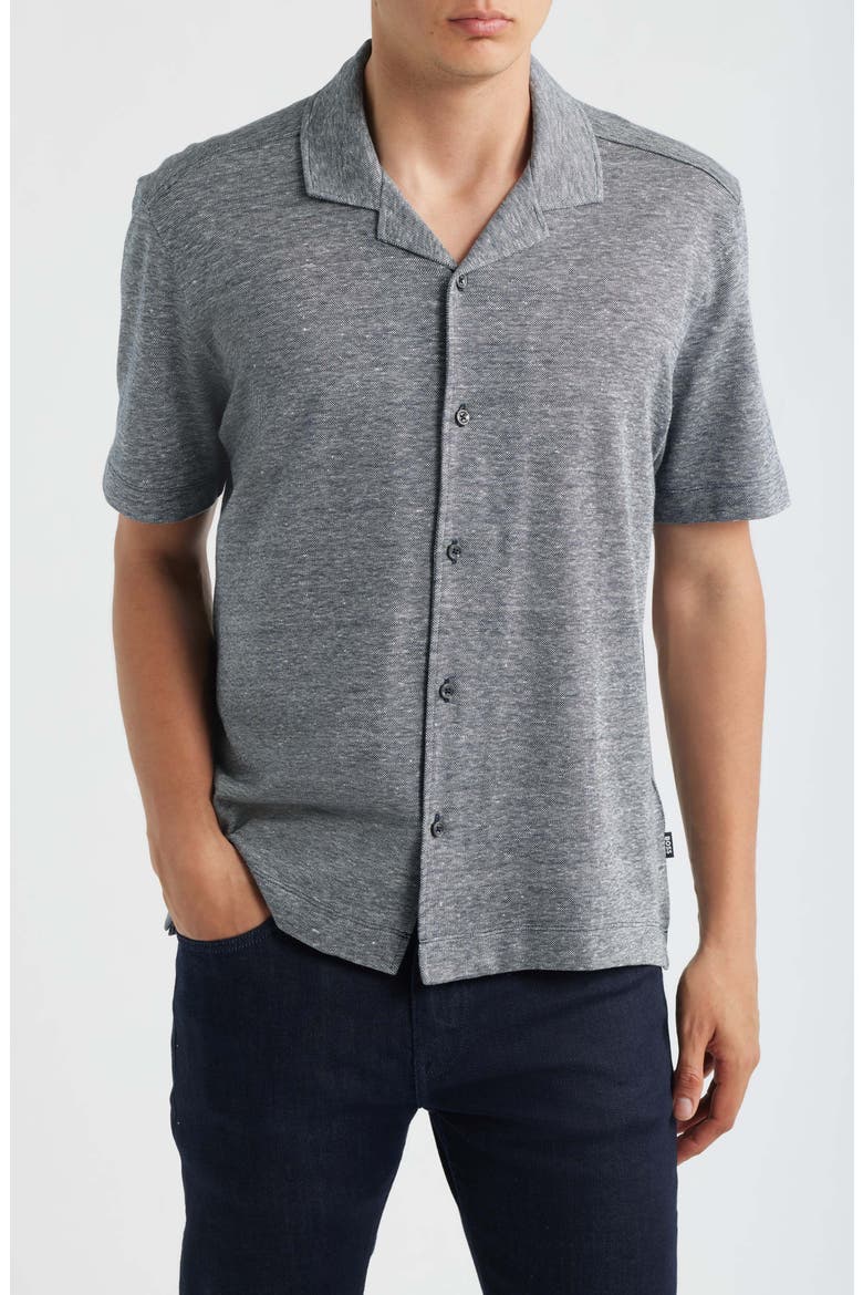 Powell Linen & Cotton Camp Shirt, Main, color, DARK BLUE
