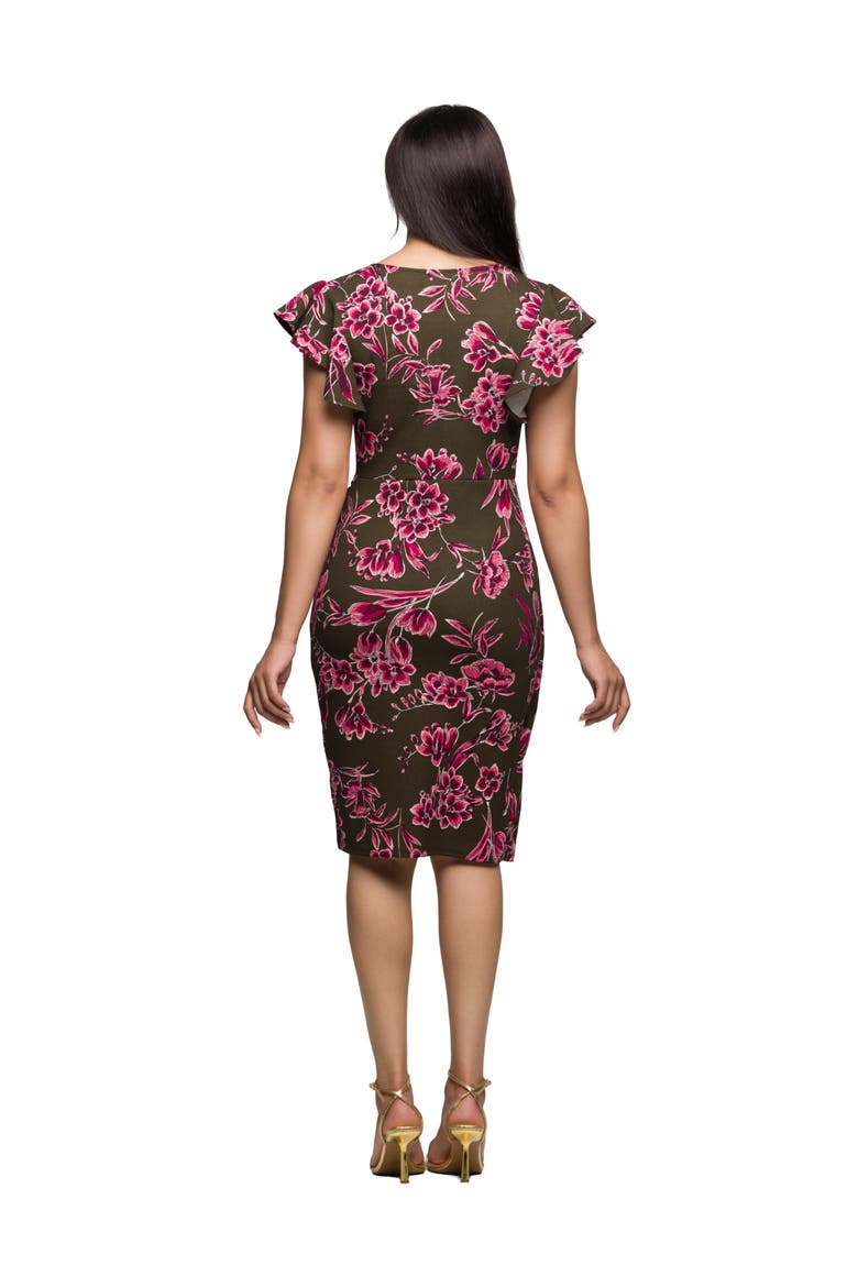 Floral Flutter Sleeve Wrap Dress, Alternate, color, Brown Multi