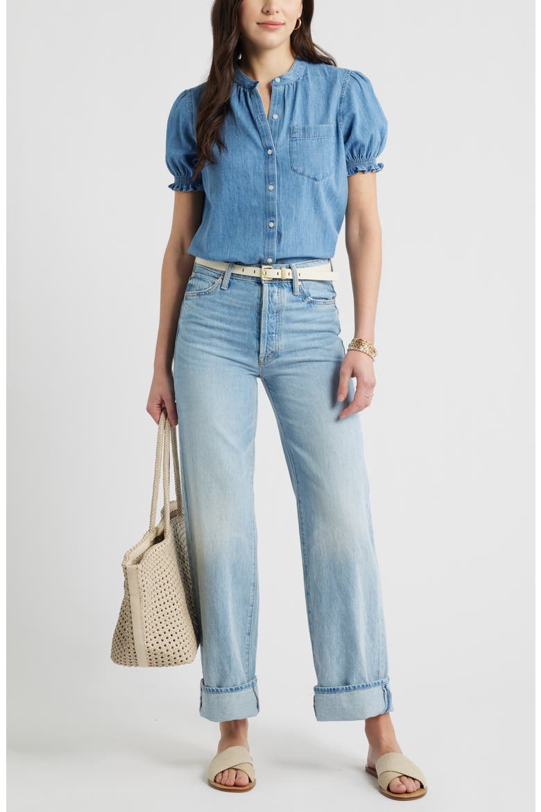 Chambray Button-Up Shirt, Alternate, color, MEDIUM WASH
