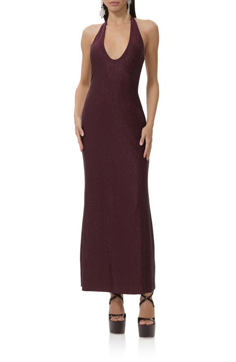 Rhinestone Halter Open Back Cocktail Dress