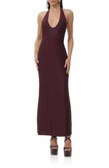 AFRM Rhinestone Halter Open Back Cocktail Dress