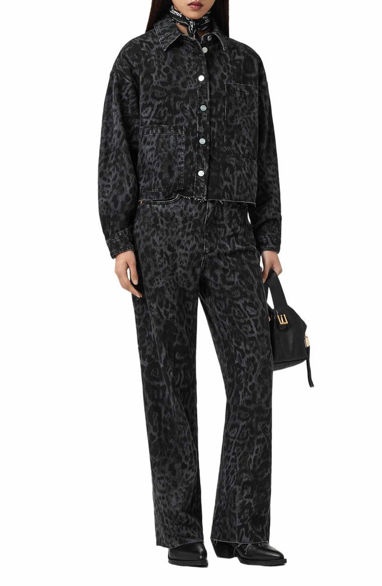 AllSaints Blake Leopard Print Wide Leg Jeans, Alternate, color, Leppo Black