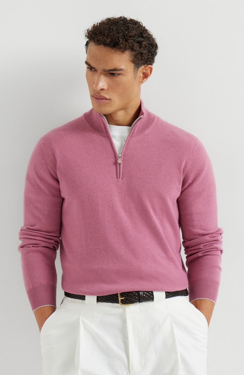 Brunello Cucinelli Cashmere sweater with half zip, Alternate, color, Coral