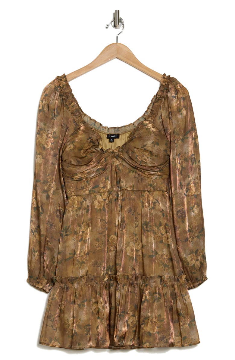 Blu Pepper Floral Metallic Long Sleeve Minidress, Alternate, color, Brown Multi